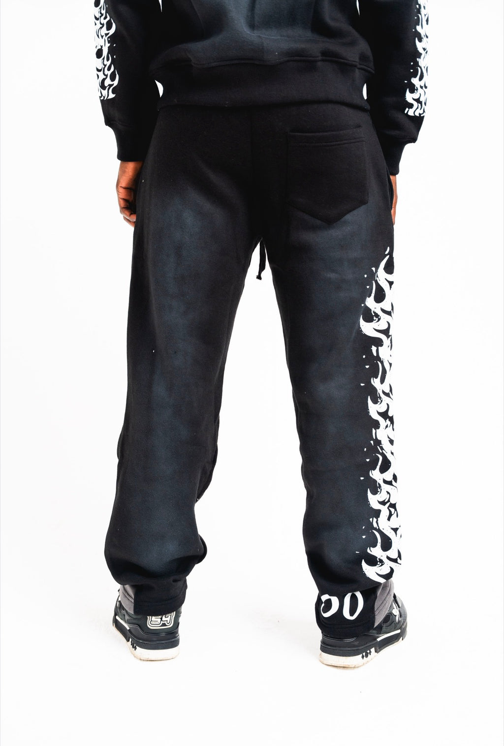 Black Burning Flame Flared Tracksuit