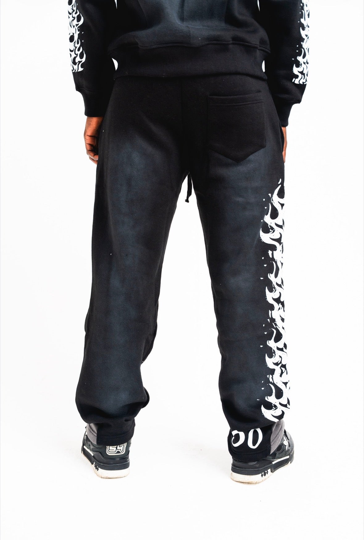 Black Burning Flame Flared Tracksuit