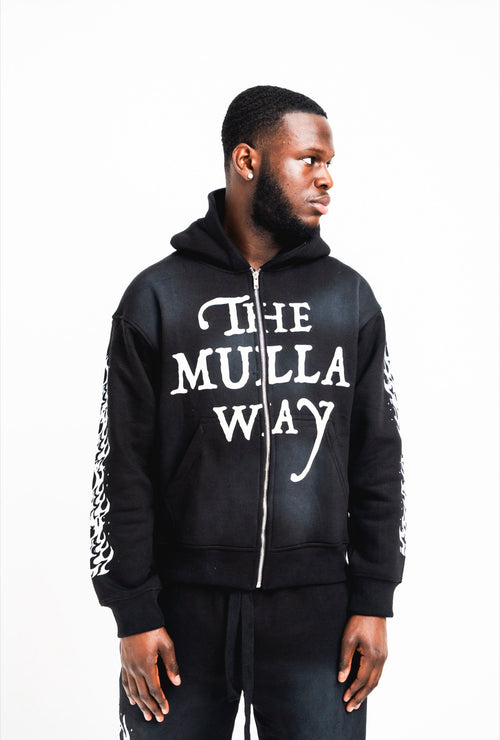 Black Burning Flame Flared Tracksuit