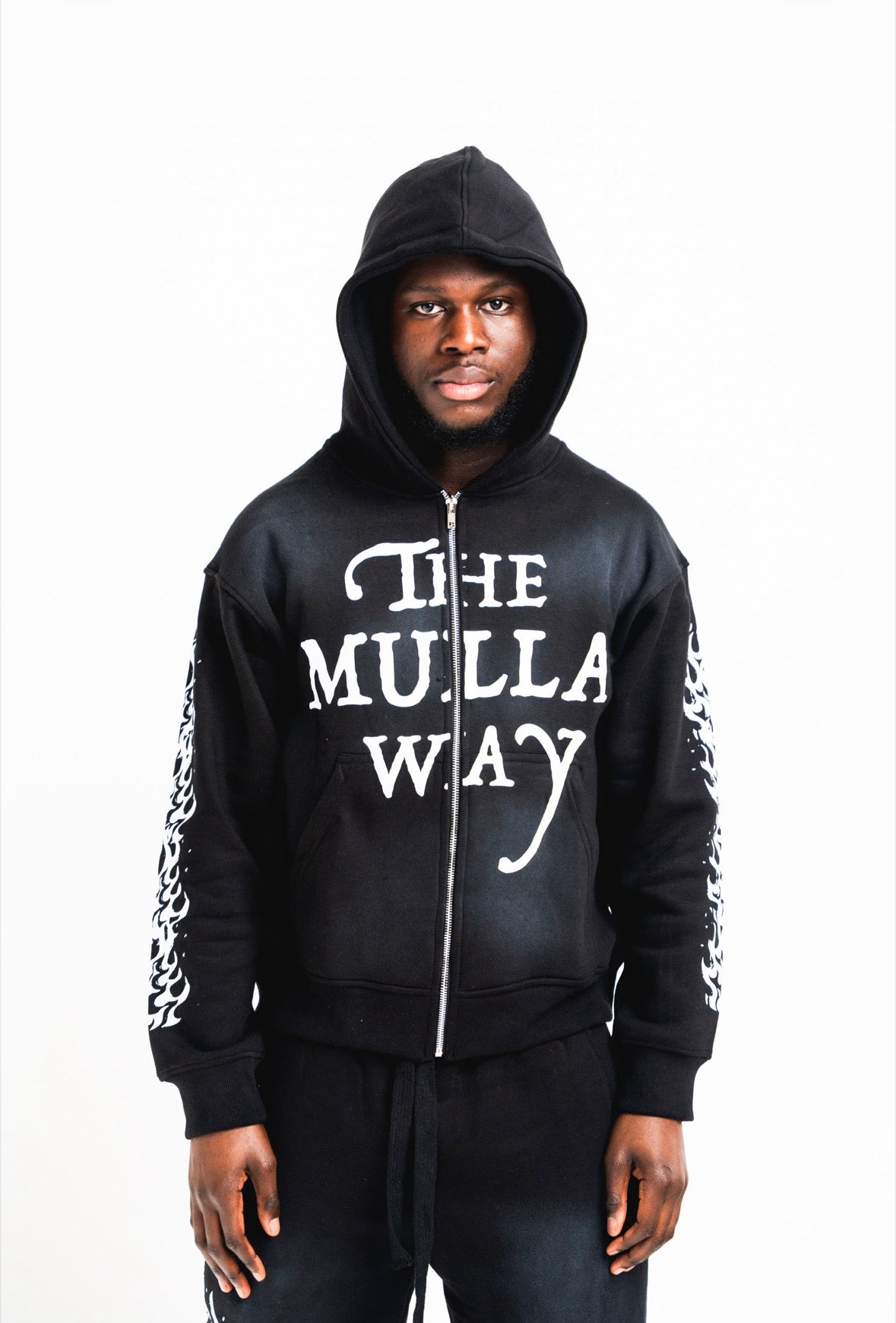 Black Burning Flame Flared Tracksuit