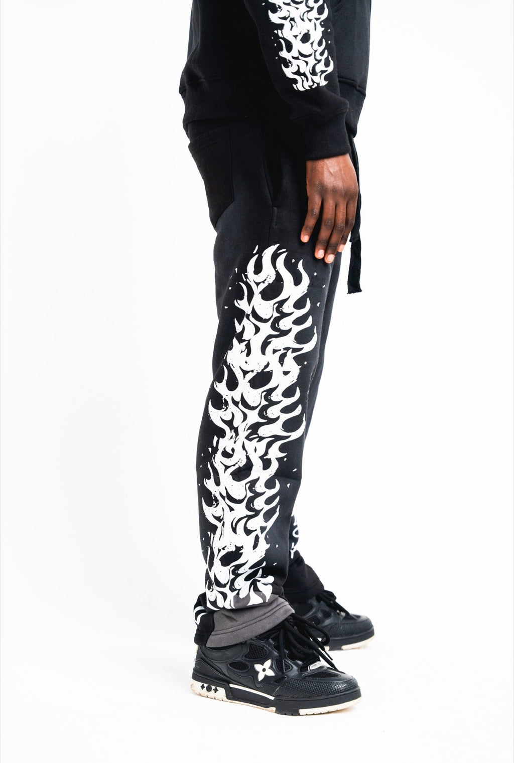 Black Burning Flame Flared Tracksuit