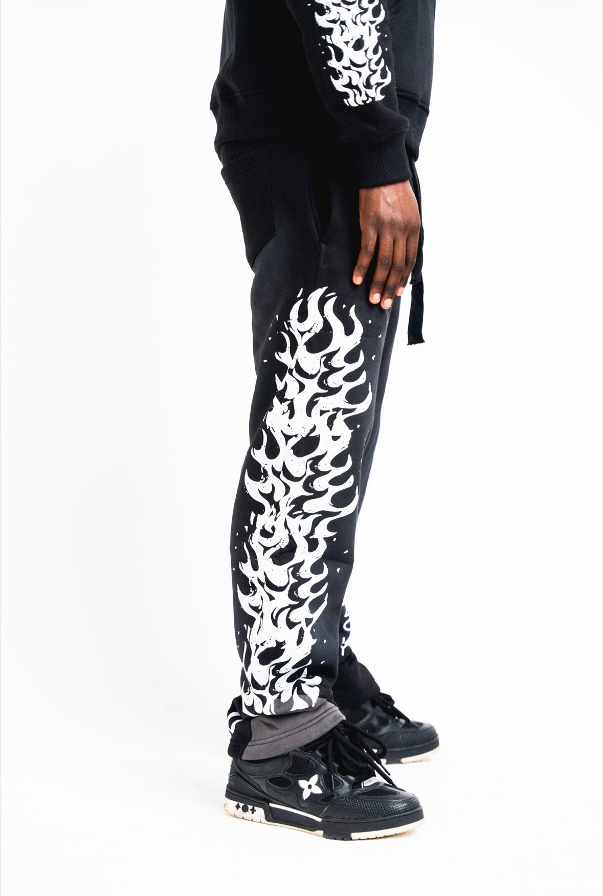 Black Burning Flame Flared Tracksuit