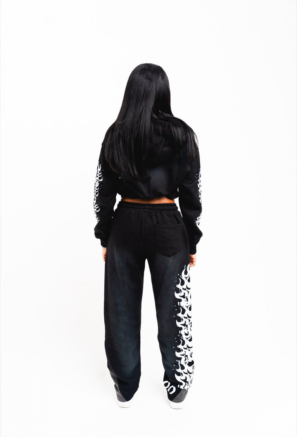 Women Black Burning Flame Flared Tracksuit