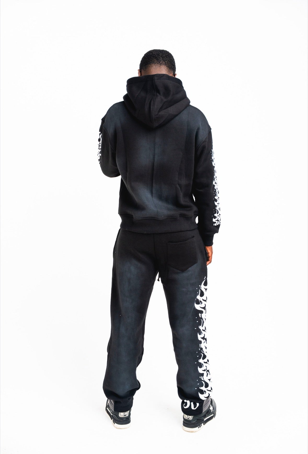 Black Burning Flame Flared Tracksuit