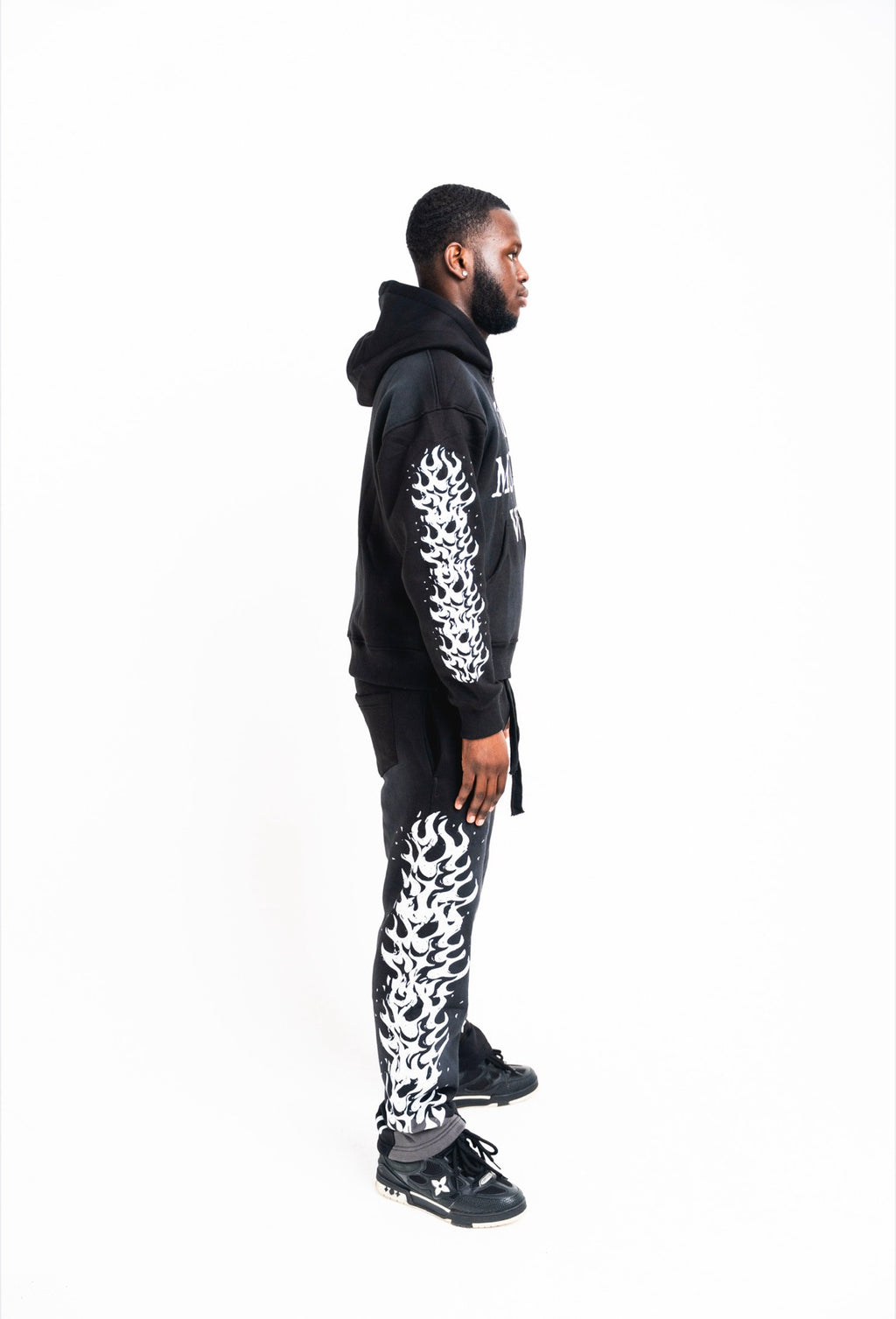 Black Burning Flame Flared Tracksuit