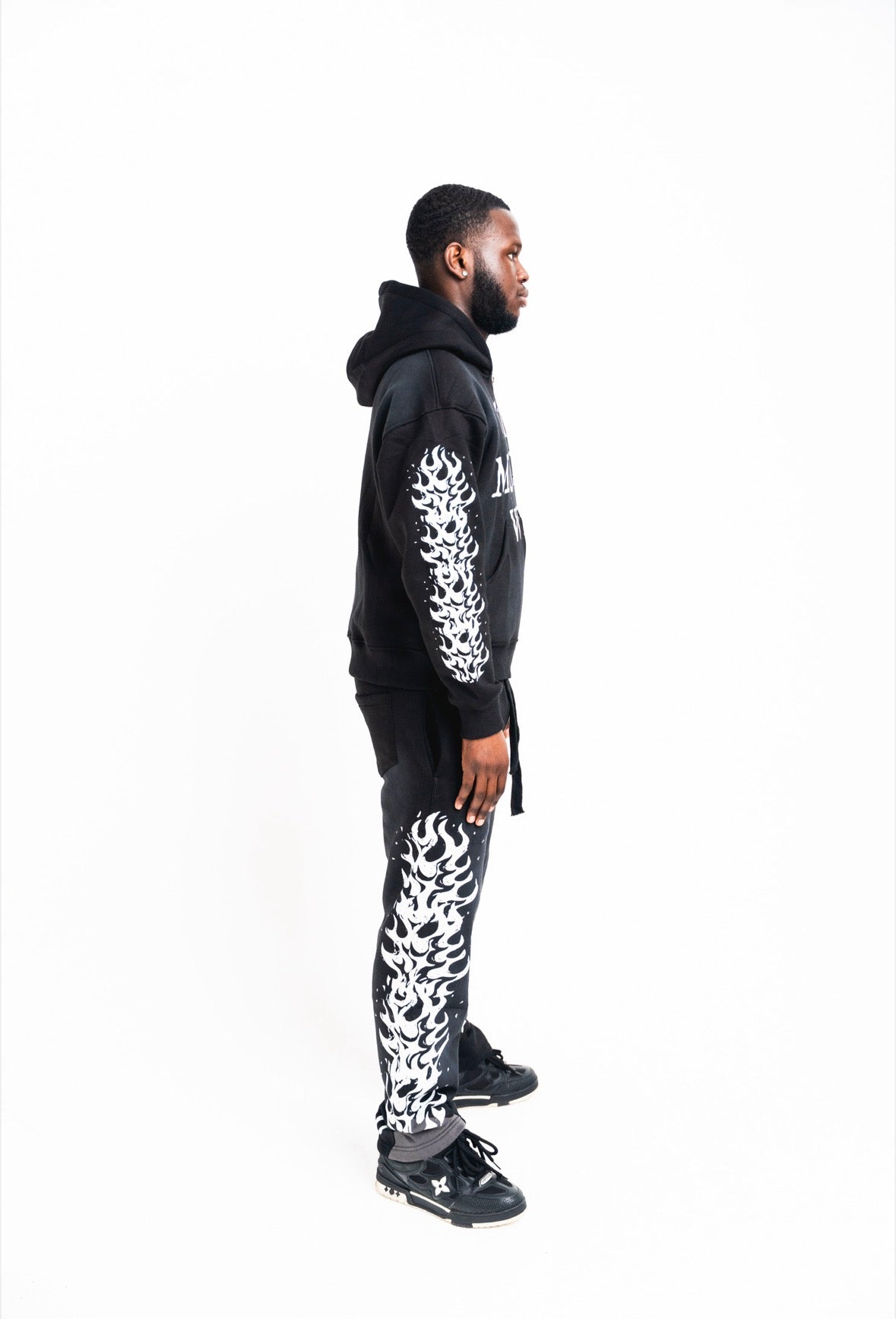 Black Burning Flame Flared Tracksuit