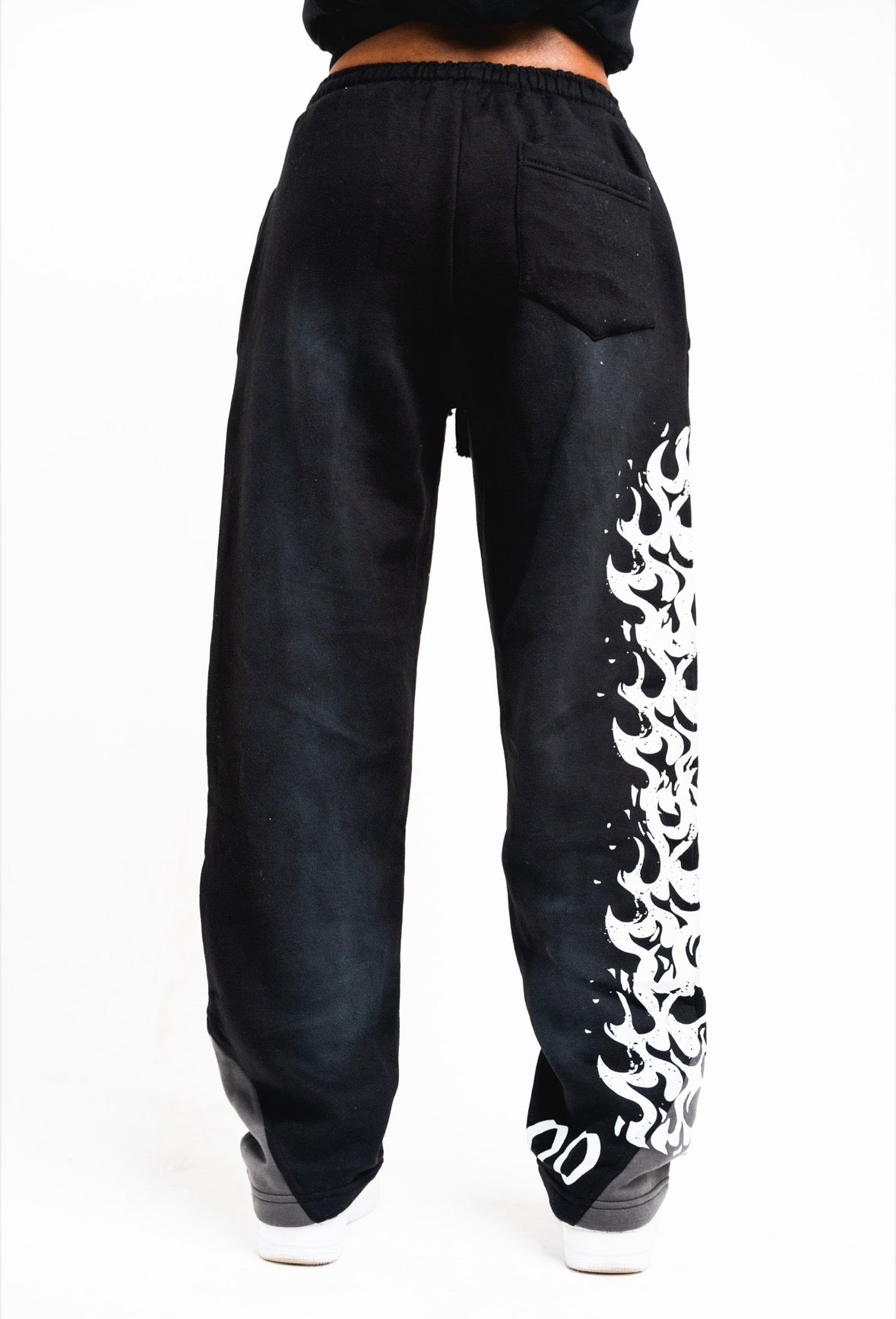 Women Black Burning Flame Flared Tracksuit