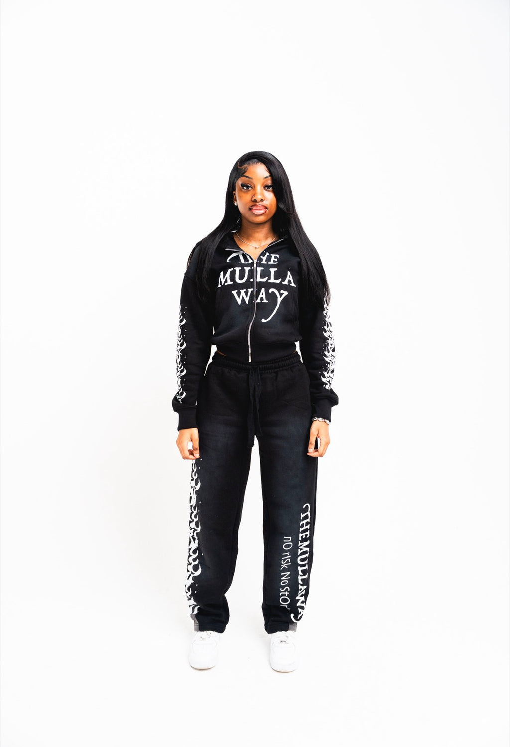 Women Black Burning Flame Flared Tracksuit