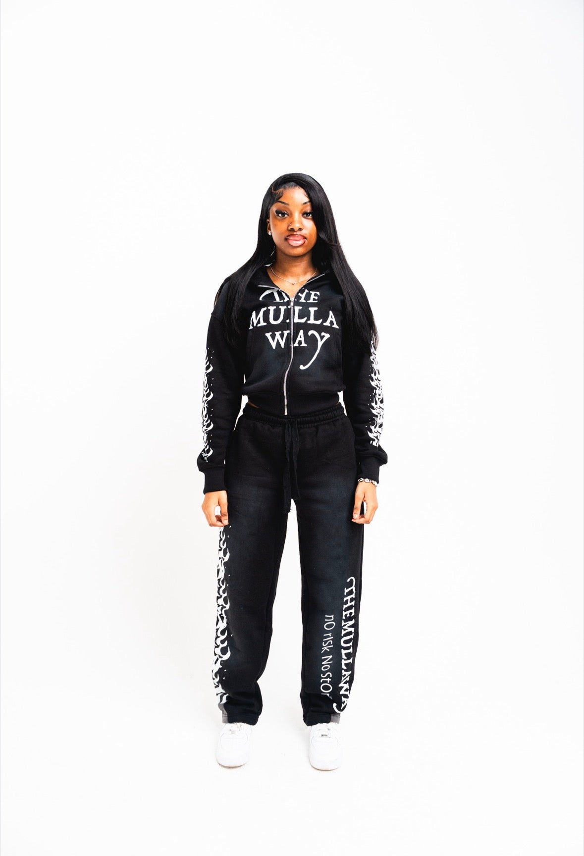 Women Black Burning Flame Flared Tracksuit