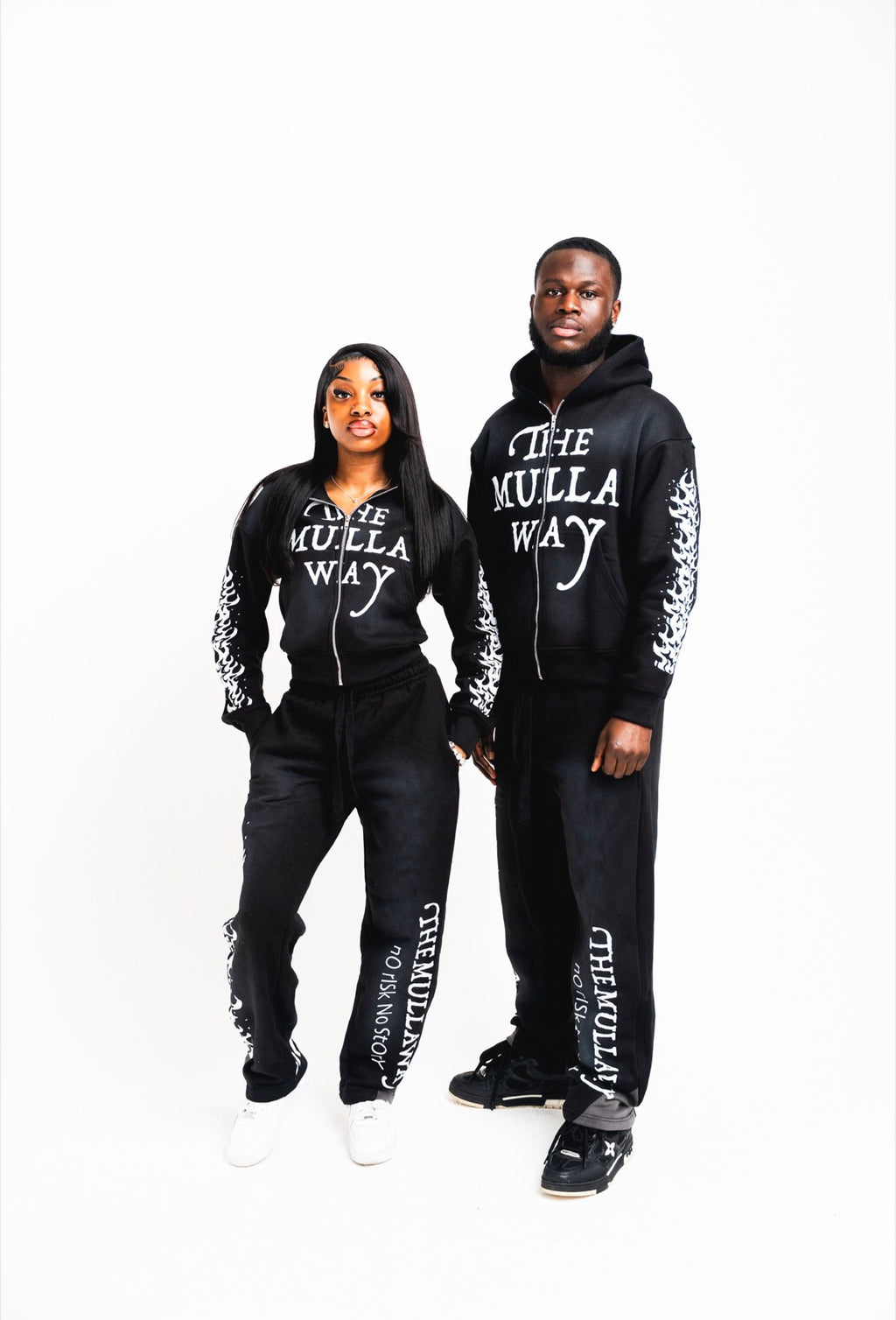 Black Burning Flame Flared Tracksuit