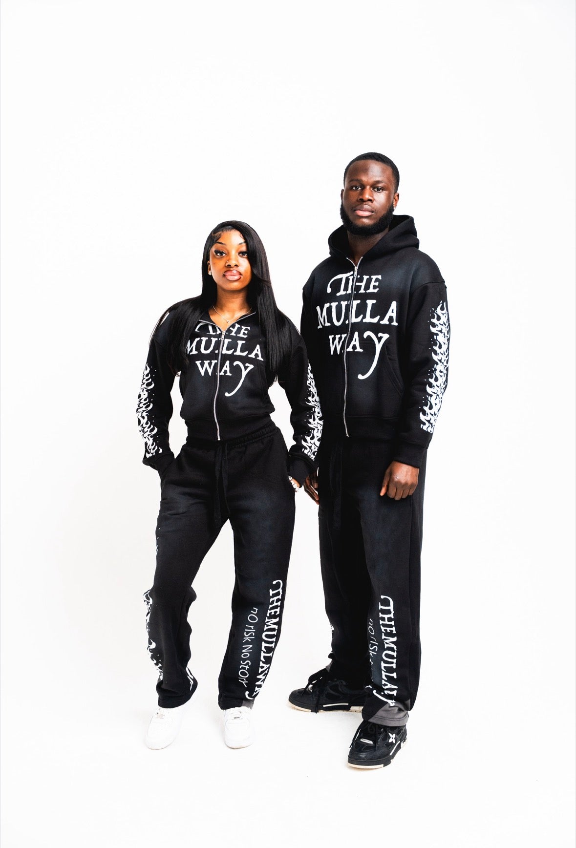 Black Burning Flame Flared Tracksuit